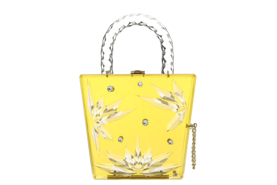 Top Handle Amber Hock Cut to clear Lucite Acrylic Handbag-0