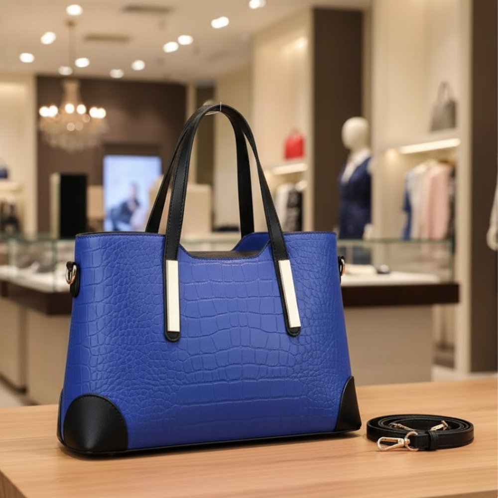 Women's Handbags: Blue Hues Croc Tote | Manhattan Chic Collection BYMANYC ® New York-1